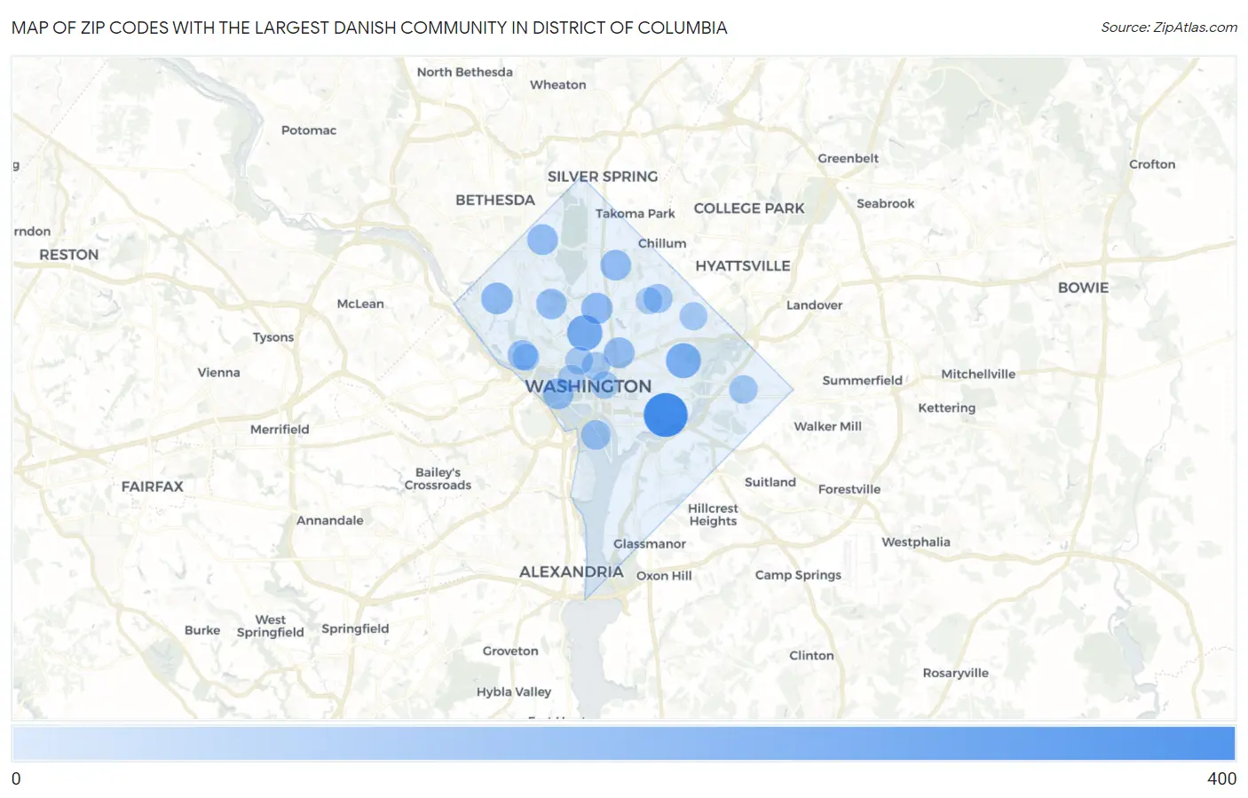 Zip Codes with the Largest Danish Community in District Of Columbia Map