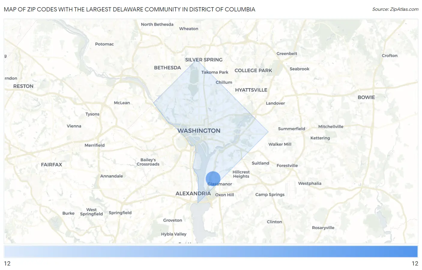 Zip Codes with the Largest Delaware Community in District Of Columbia Map