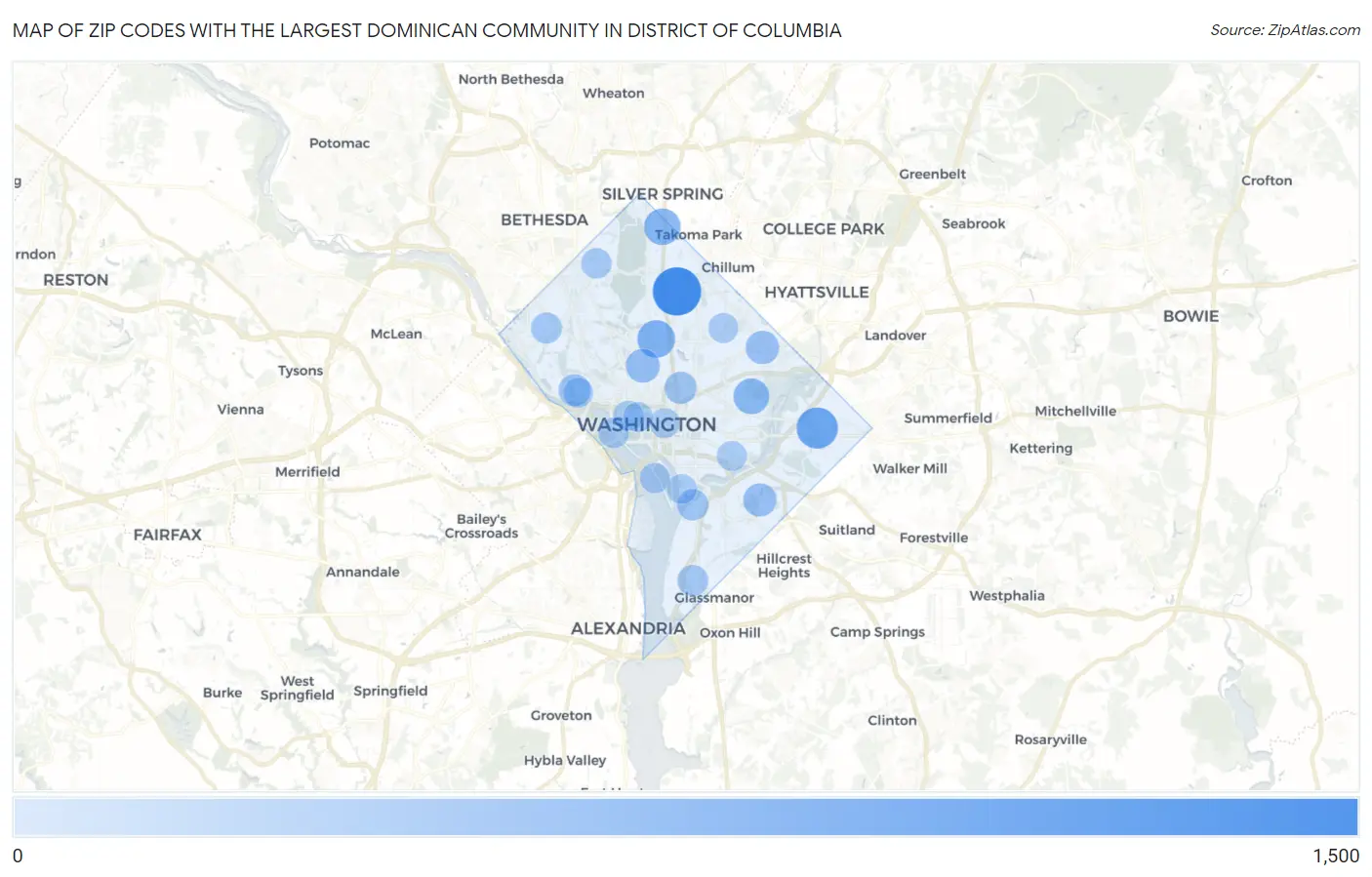 Zip Codes with the Largest Dominican Community in District Of Columbia Map