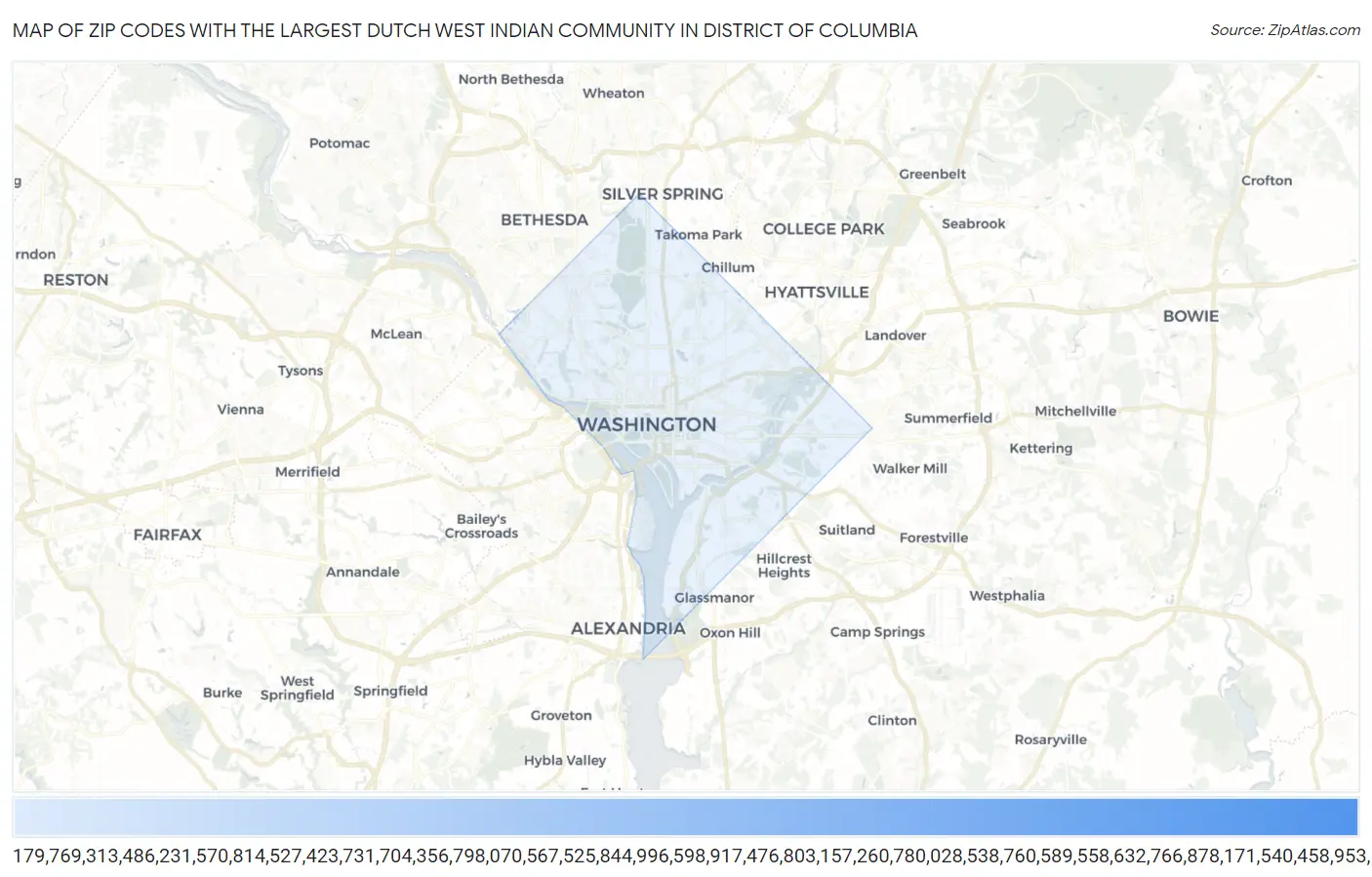 Zip Codes with the Largest Dutch West Indian Community in District Of Columbia Map