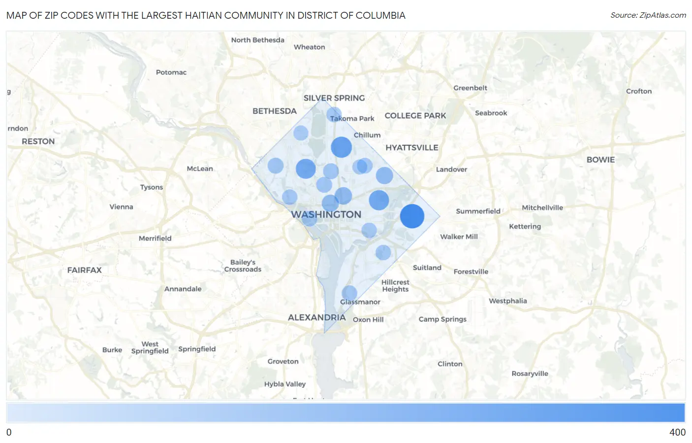 Zip Codes with the Largest Haitian Community in District Of Columbia Map