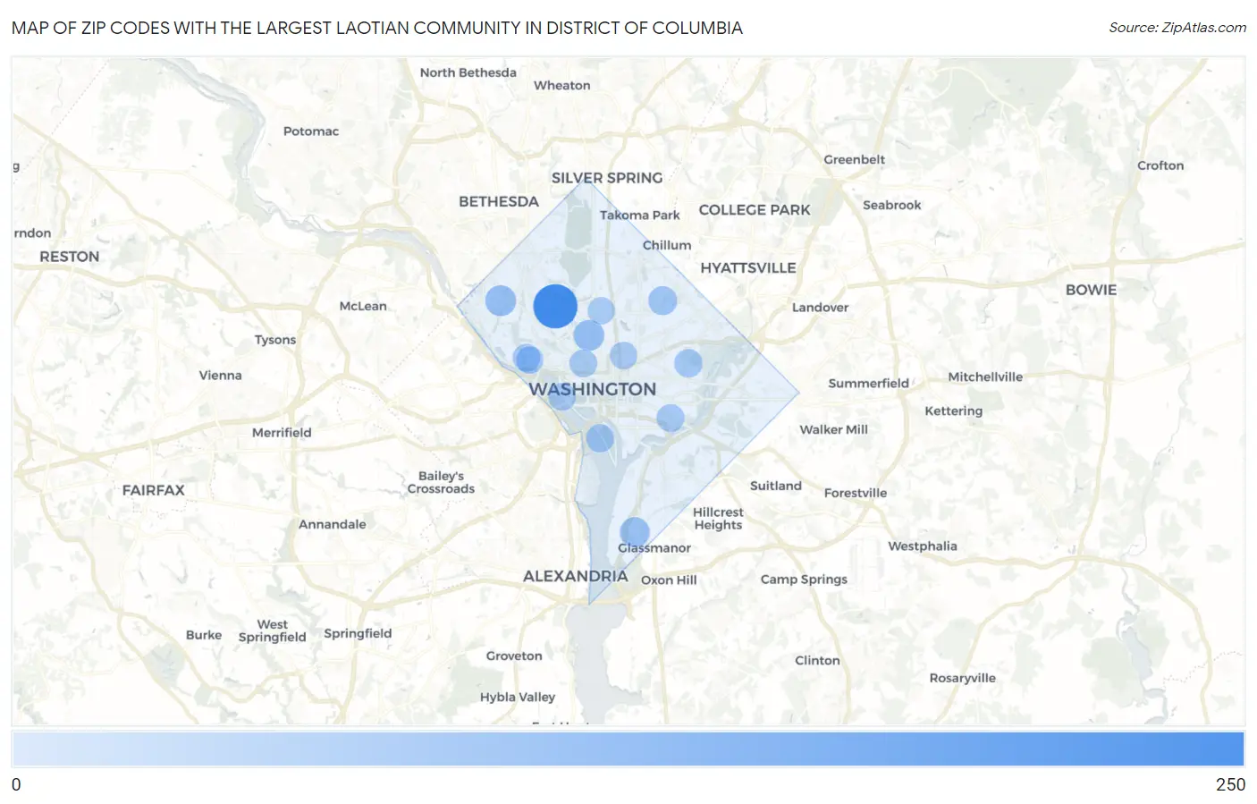 Zip Codes with the Largest Laotian Community in District Of Columbia Map