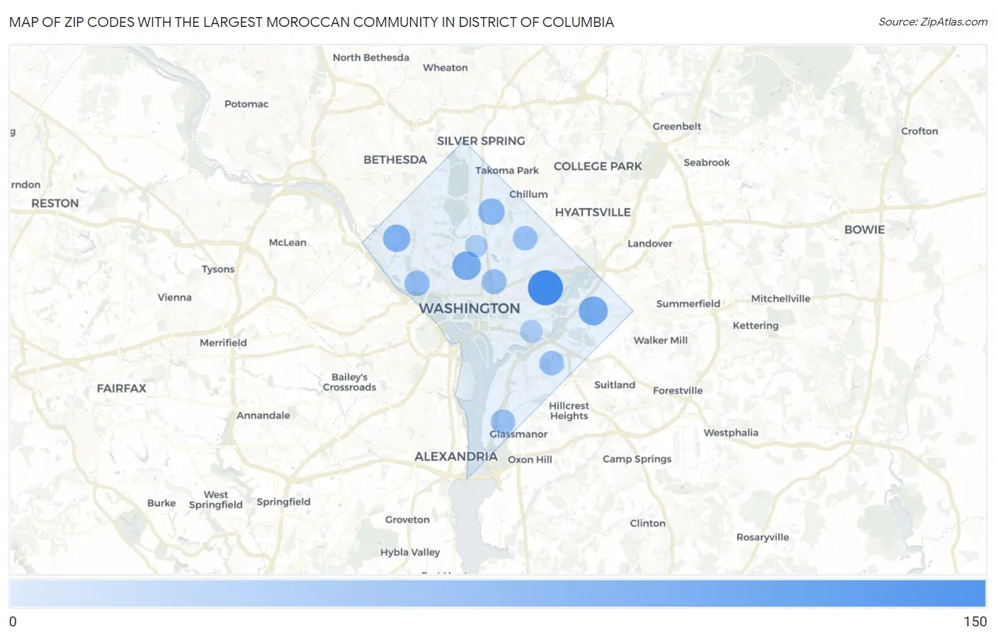 Zip Codes with the Largest Moroccan Community in District Of Columbia Map