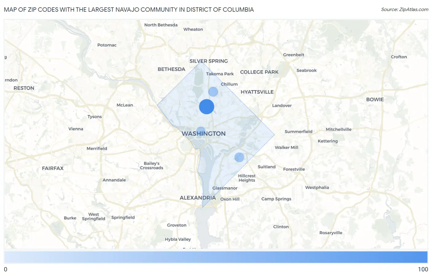 Zip Codes with the Largest Navajo Community in District Of Columbia Map