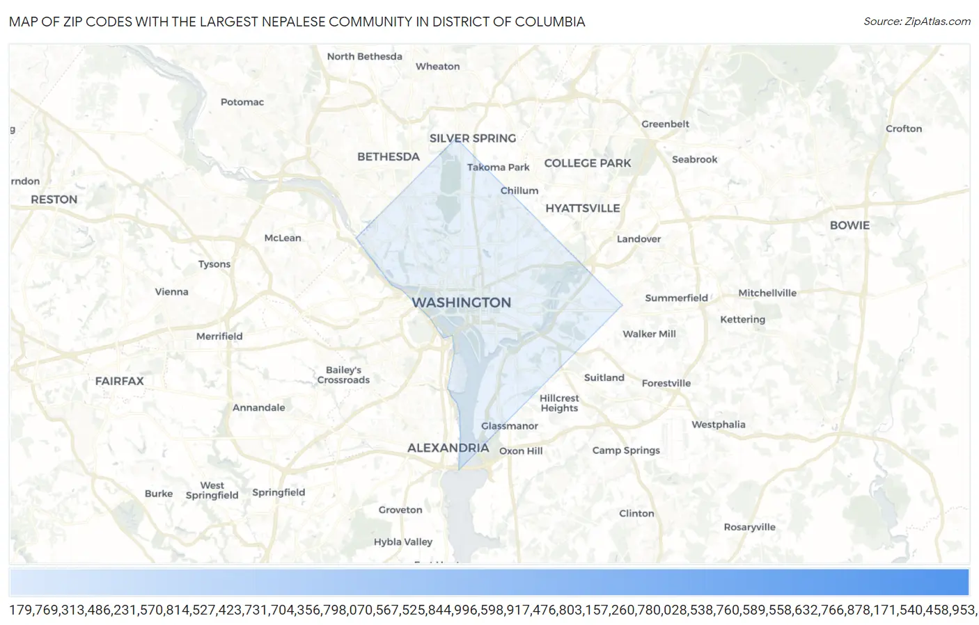 Zip Codes with the Largest Nepalese Community in District Of Columbia Map