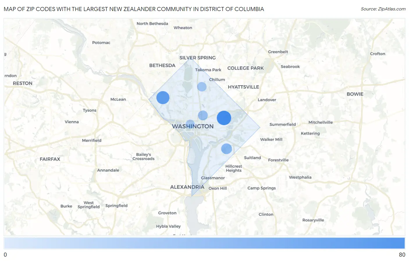Zip Codes with the Largest New Zealander Community in District Of Columbia Map