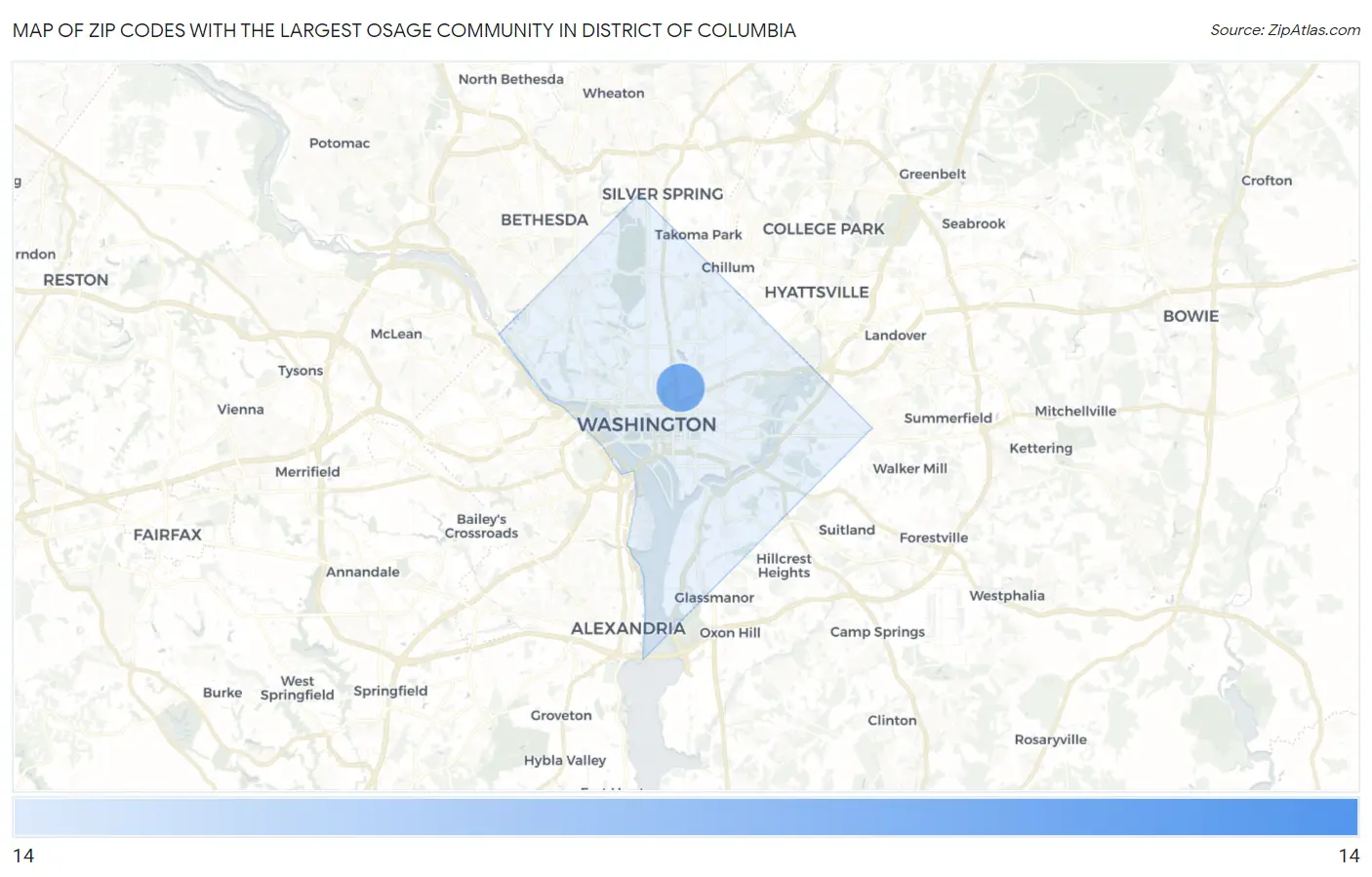 Zip Codes with the Largest Osage Community in District Of Columbia Map