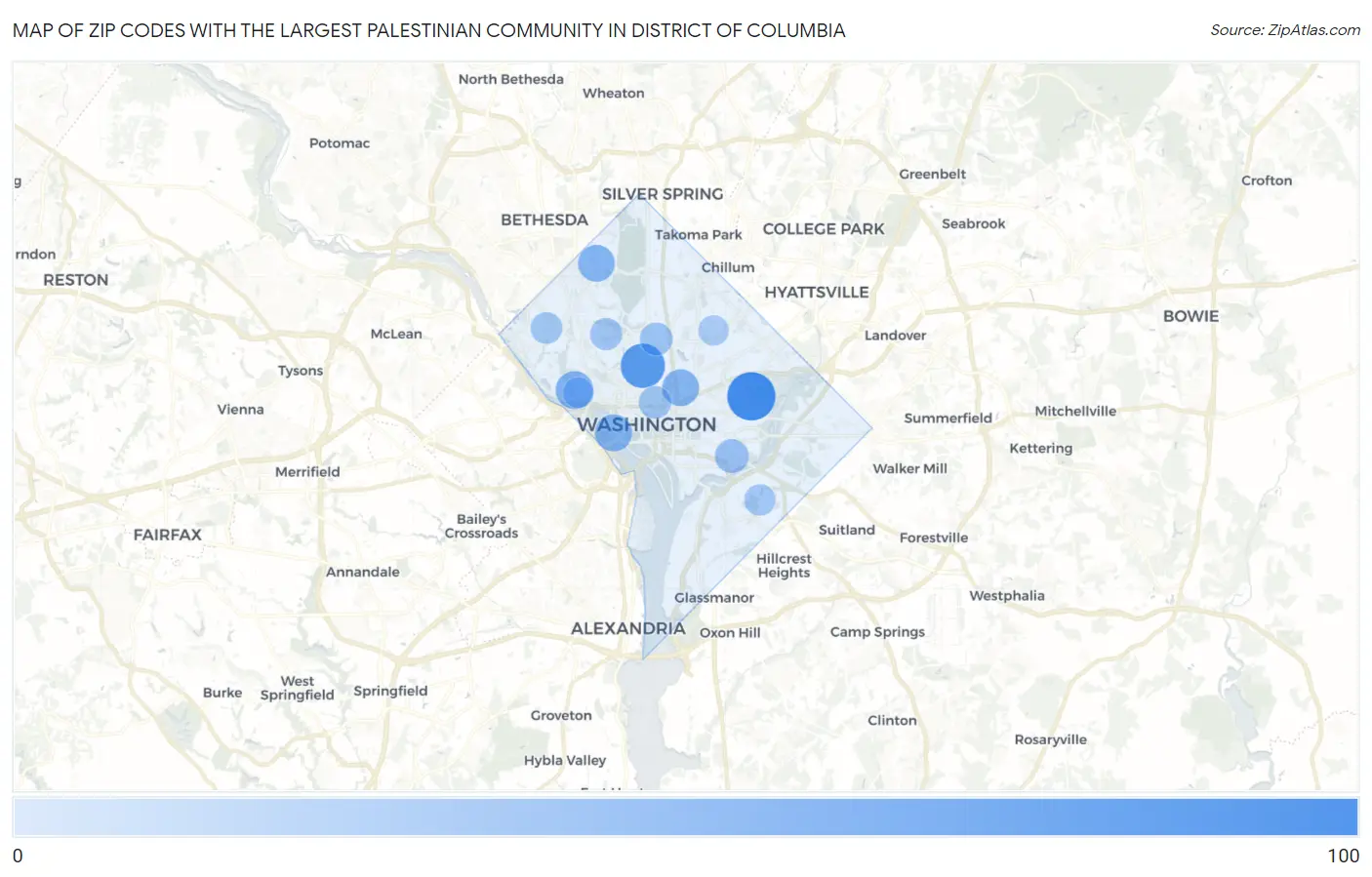 Zip Codes with the Largest Palestinian Community in District Of Columbia Map
