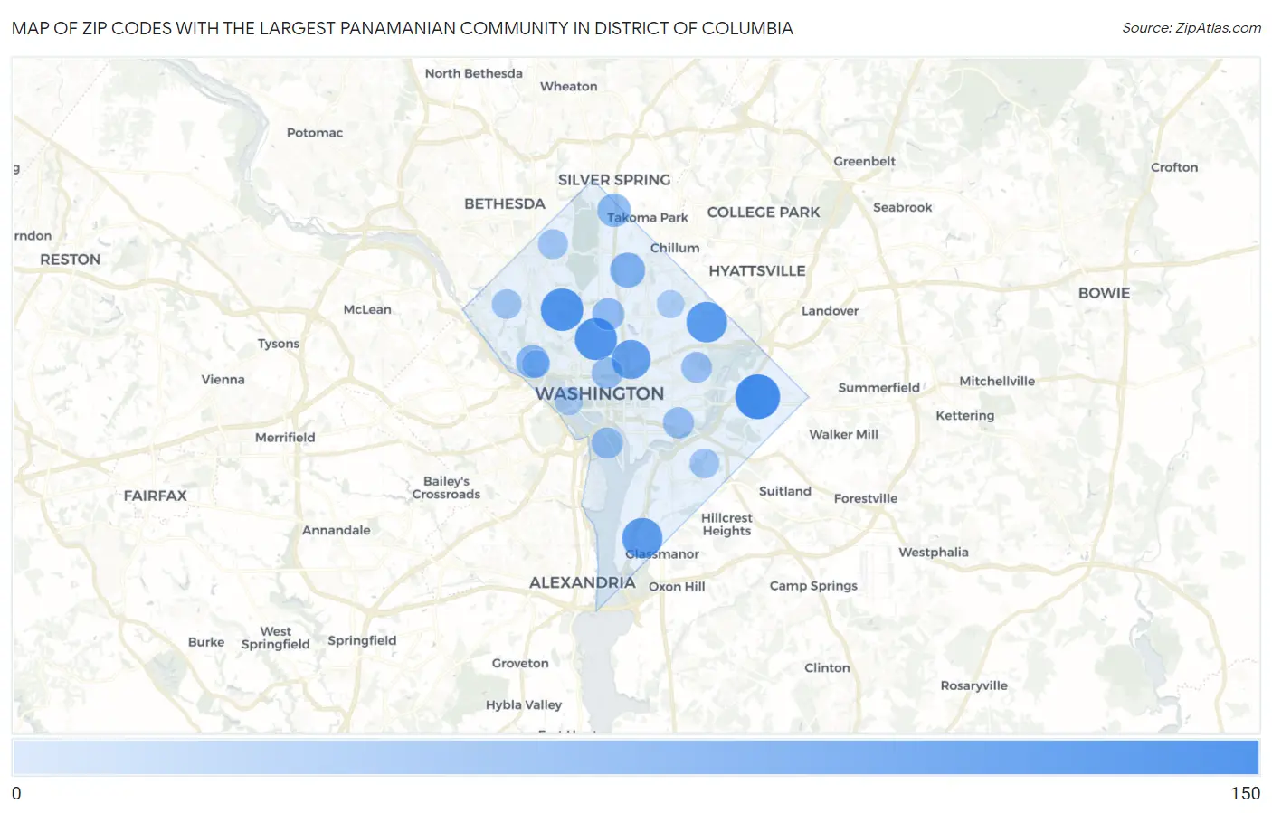 Zip Codes with the Largest Panamanian Community in District Of Columbia Map