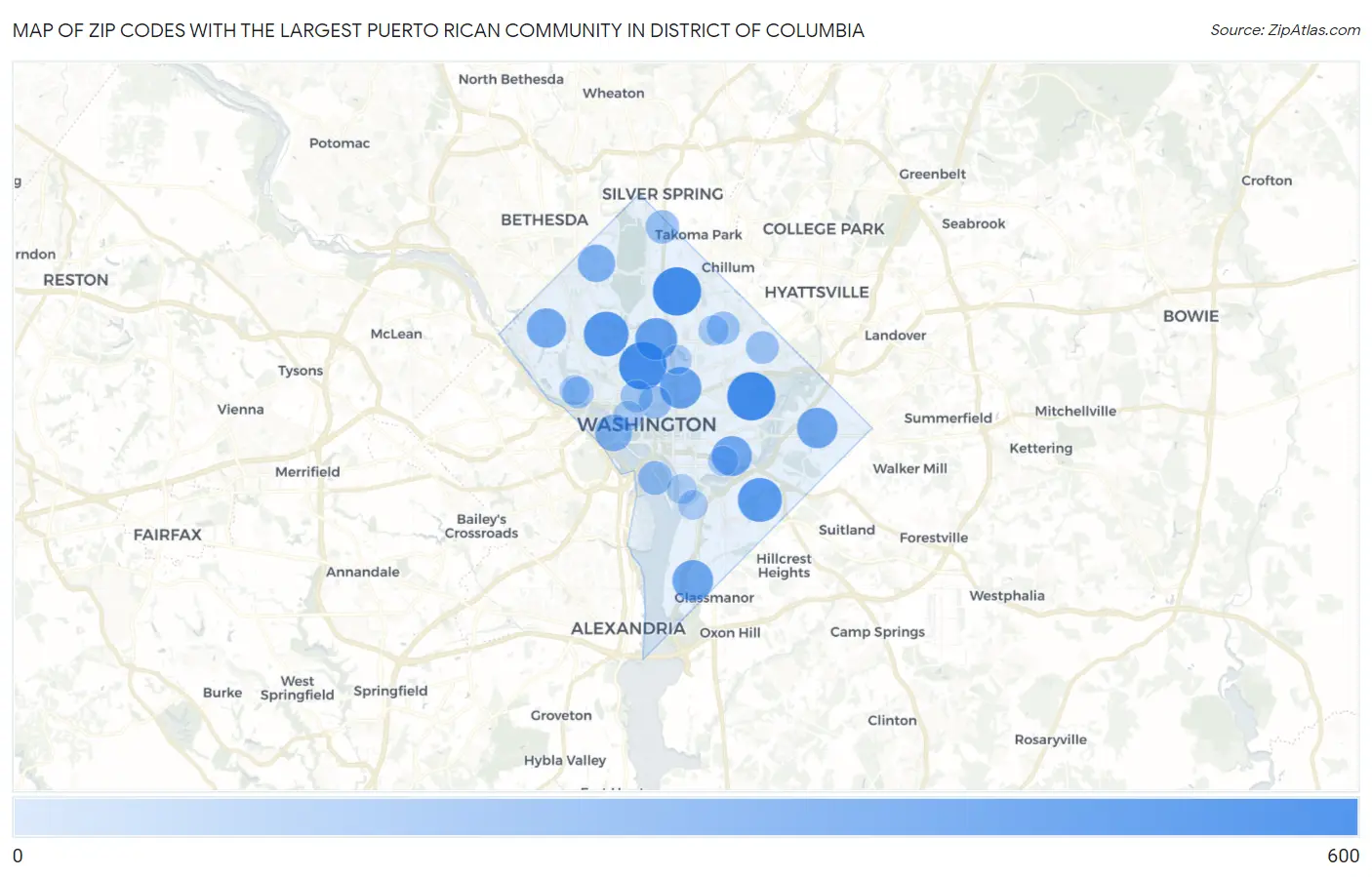 Zip Codes with the Largest Puerto Rican Community in District Of Columbia Map