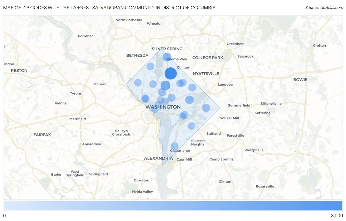 Zip Codes with the Largest Salvadoran Community in District Of Columbia Map