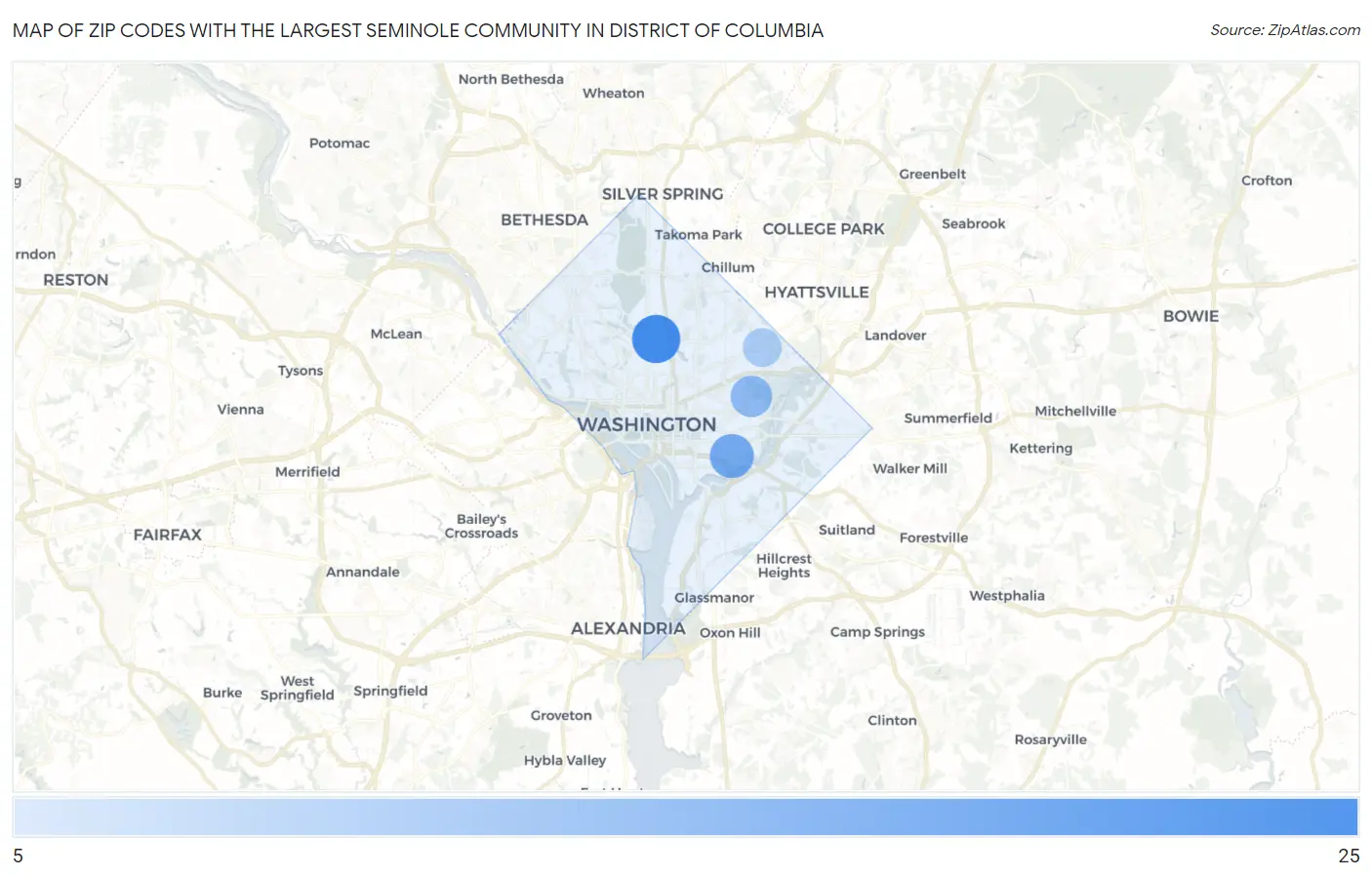 Zip Codes with the Largest Seminole Community in District Of Columbia Map