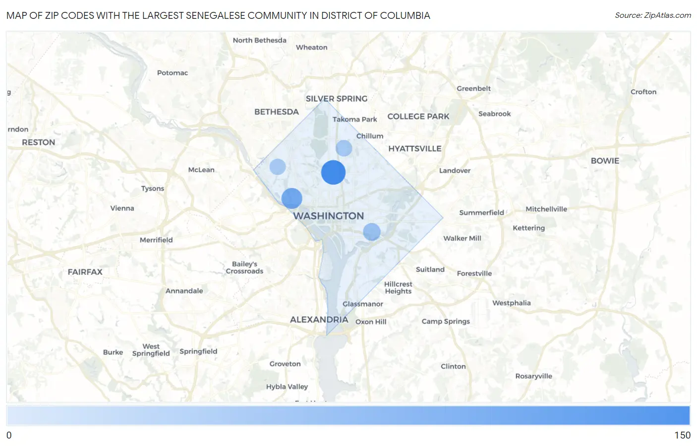 Zip Codes with the Largest Senegalese Community in District Of Columbia Map