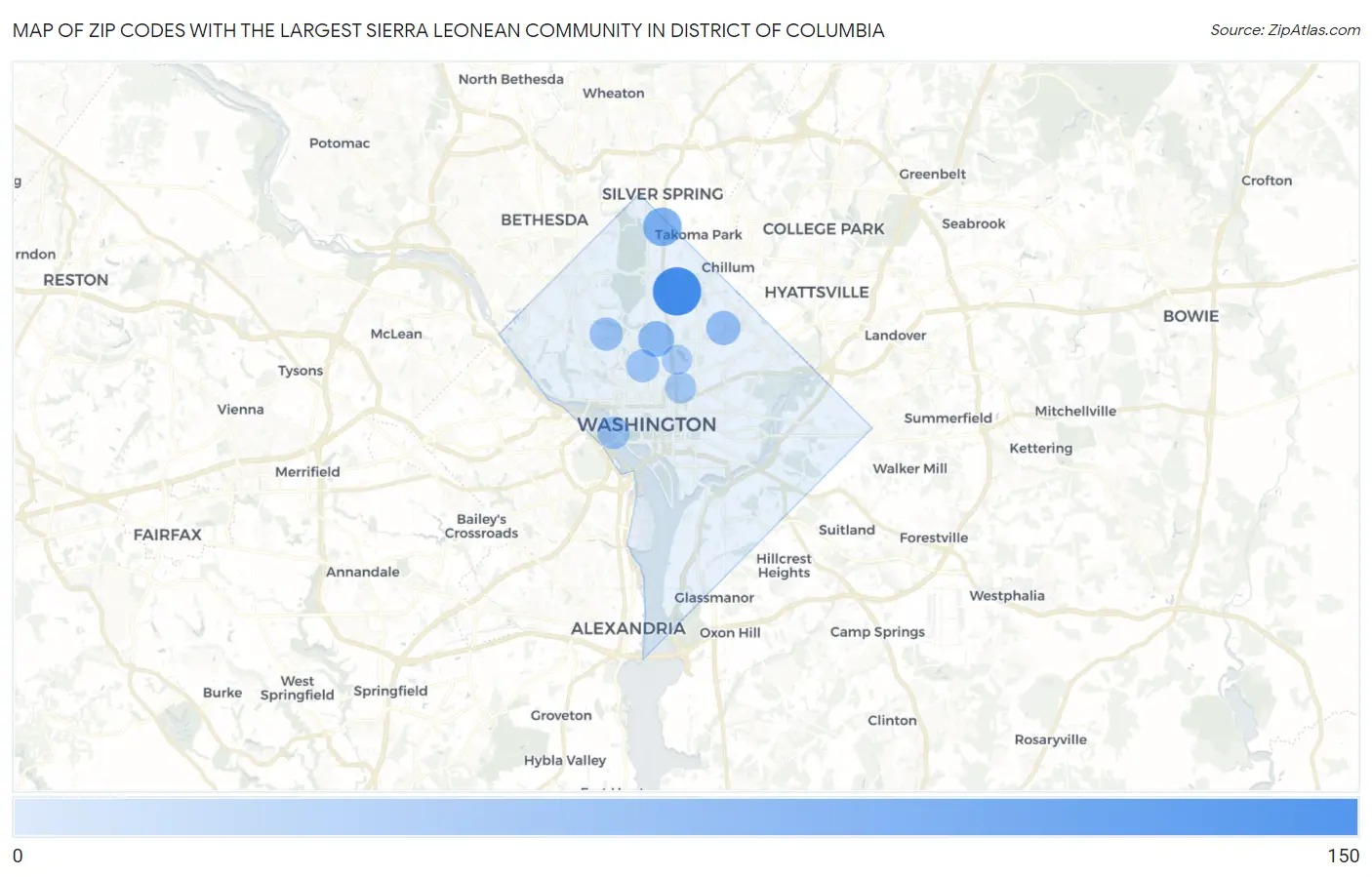 Zip Codes with the Largest Sierra Leonean Community in District Of Columbia Map