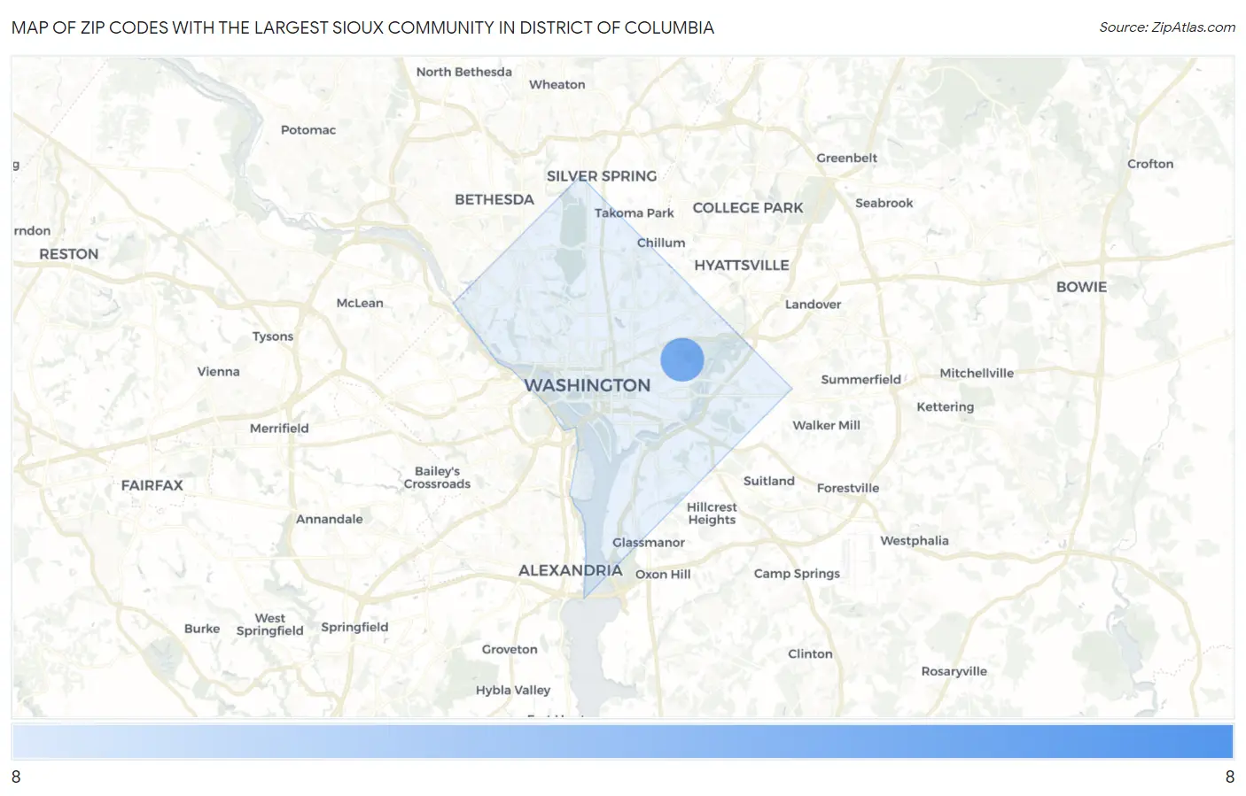 Zip Codes with the Largest Sioux Community in District Of Columbia Map