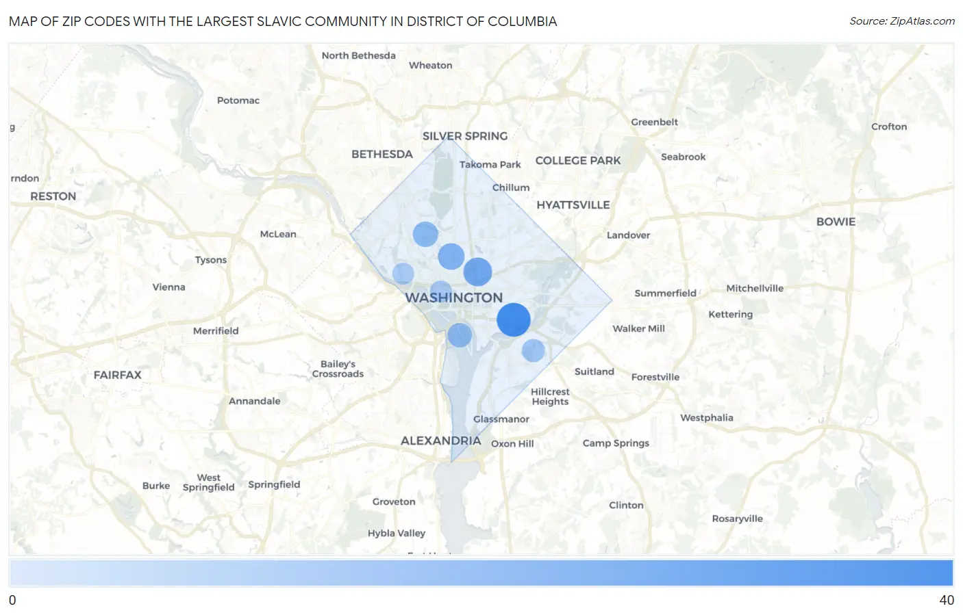 Zip Codes with the Largest Slavic Community in District Of Columbia Map