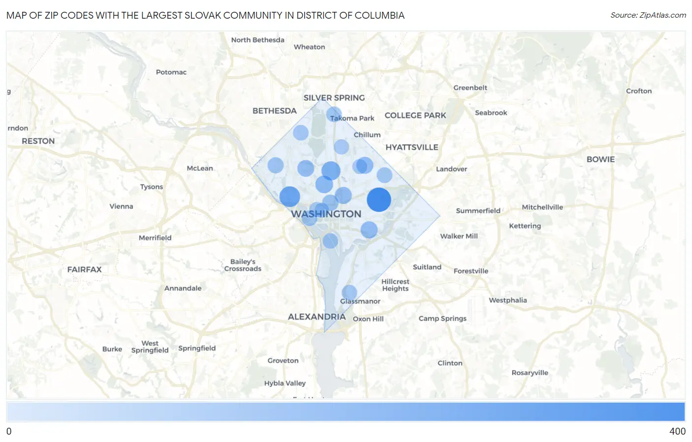 Zip Codes with the Largest Slovak Community in District Of Columbia Map