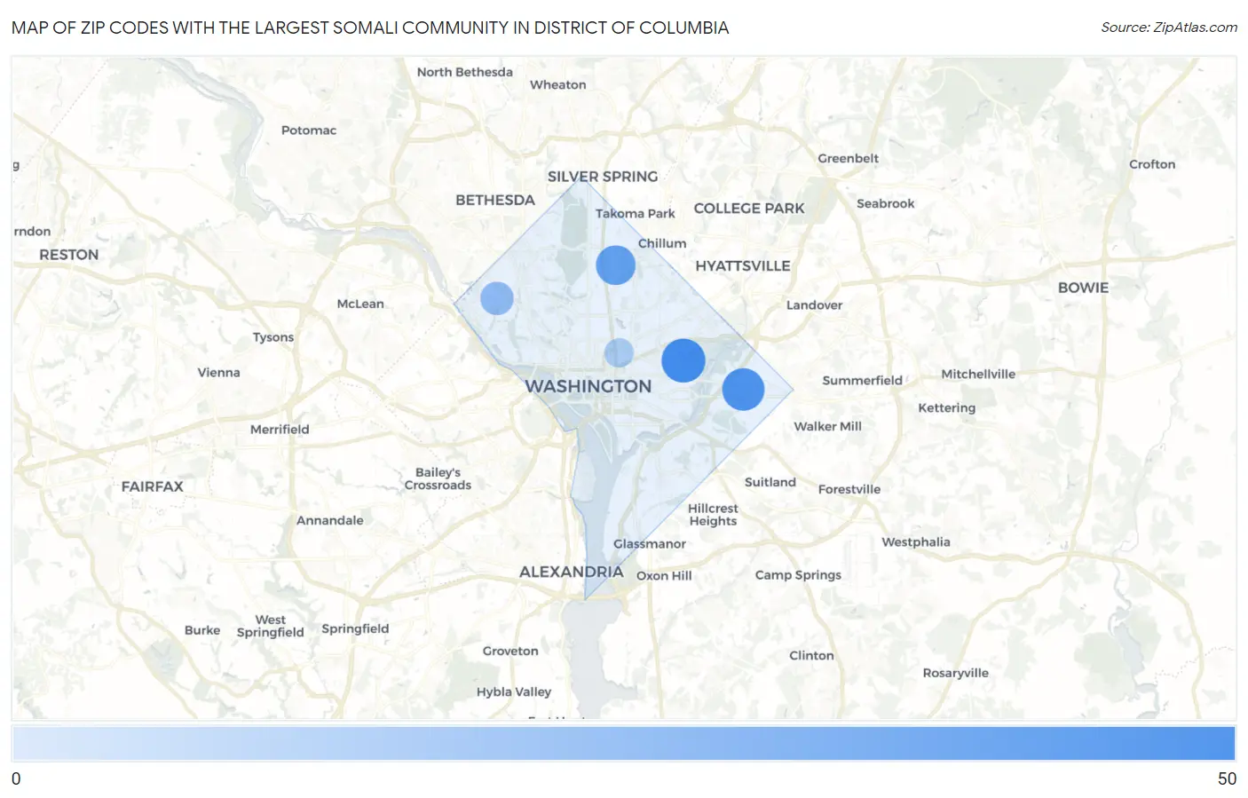 Zip Codes with the Largest Somali Community in District Of Columbia Map