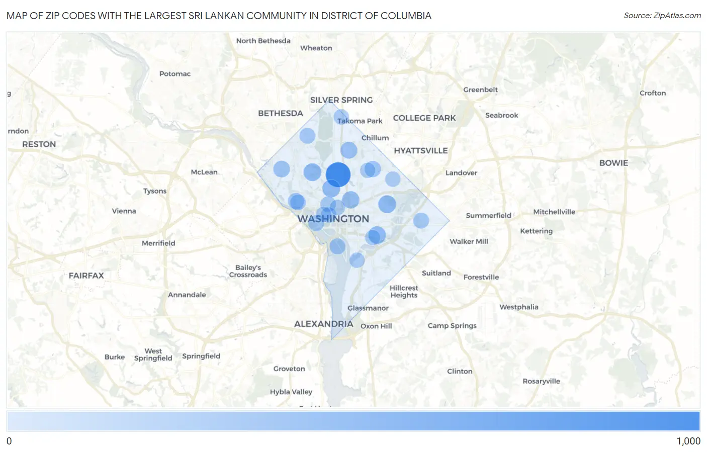 Zip Codes with the Largest Sri Lankan Community in District Of Columbia Map
