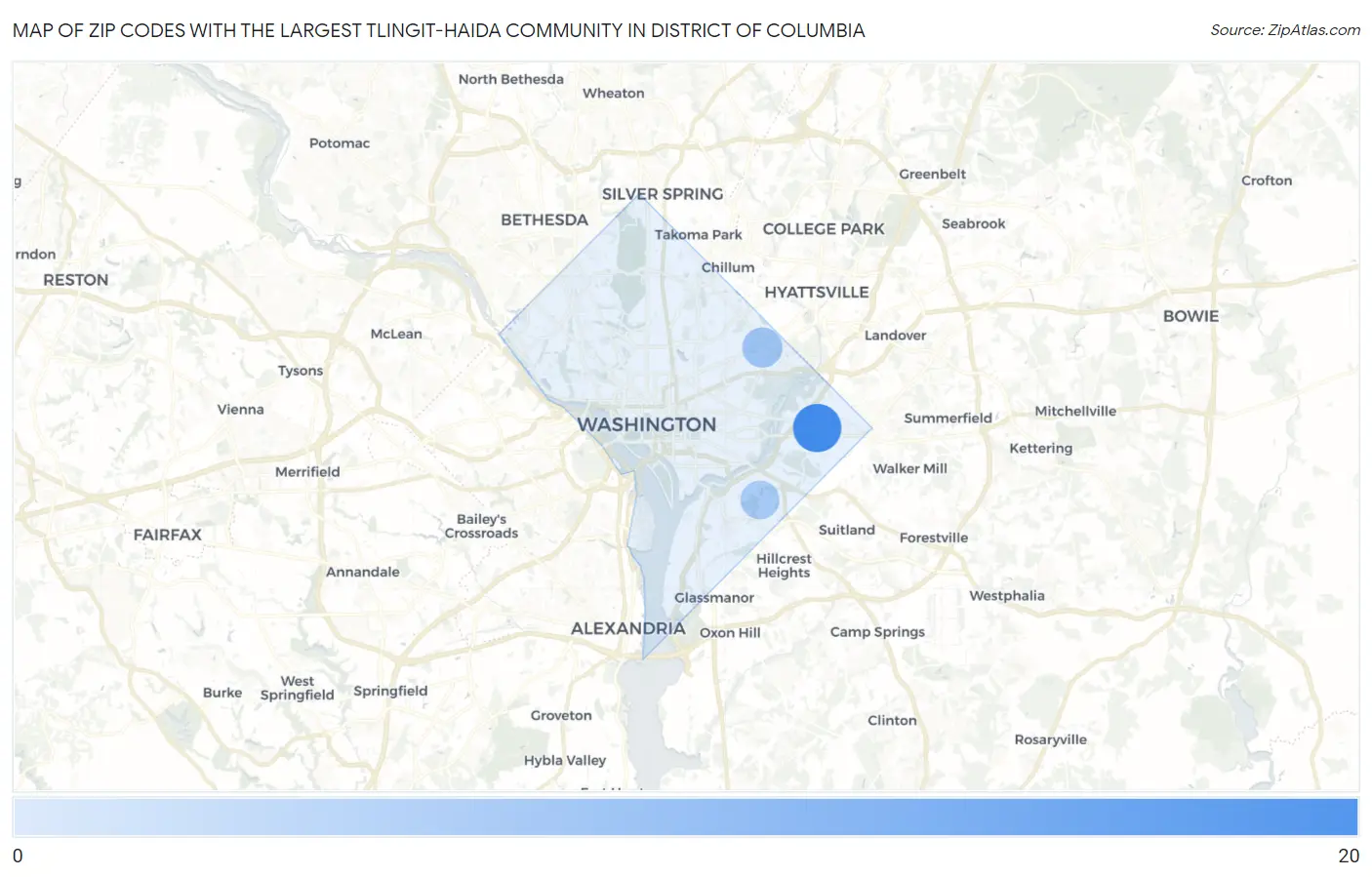 Zip Codes with the Largest Tlingit-Haida Community in District Of Columbia Map