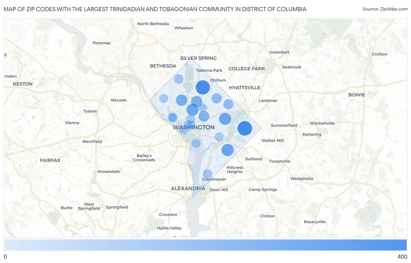 Zip Codes with the Largest Trinidadian and Tobagonian Community in District Of Columbia Map