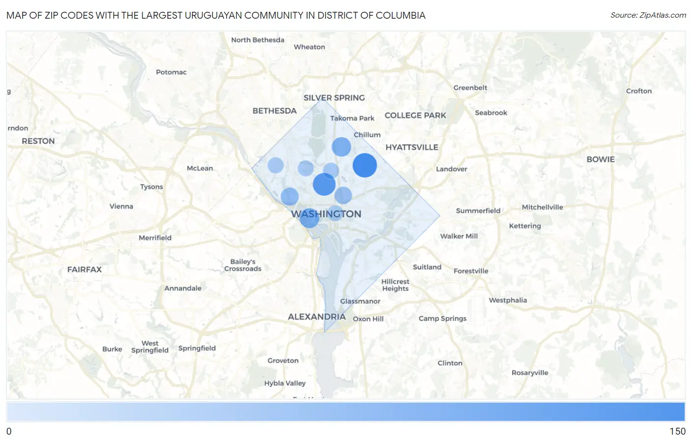 Zip Codes with the Largest Uruguayan Community in District Of Columbia Map