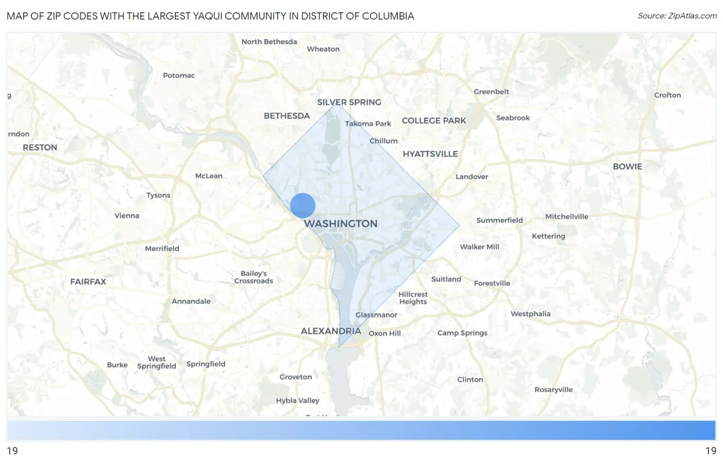 Zip Codes with the Largest Yaqui Community in District Of Columbia Map
