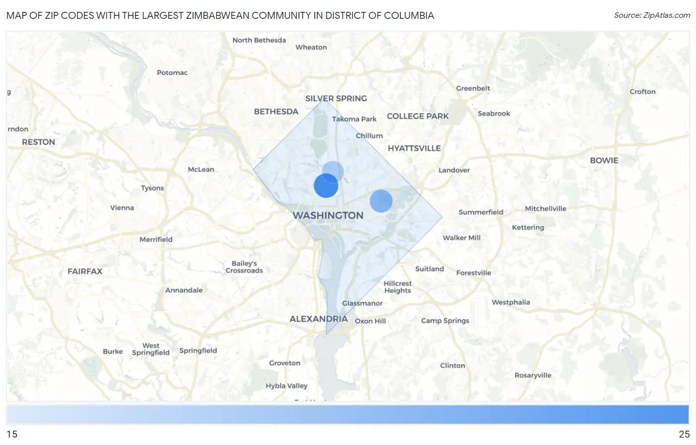 Zip Codes with the Largest Zimbabwean Community in District Of Columbia Map