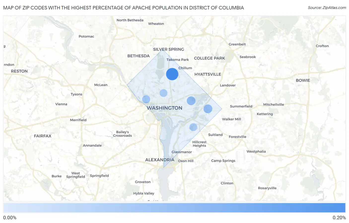 Zip Codes with the Highest Percentage of Apache Population in District Of Columbia Map
