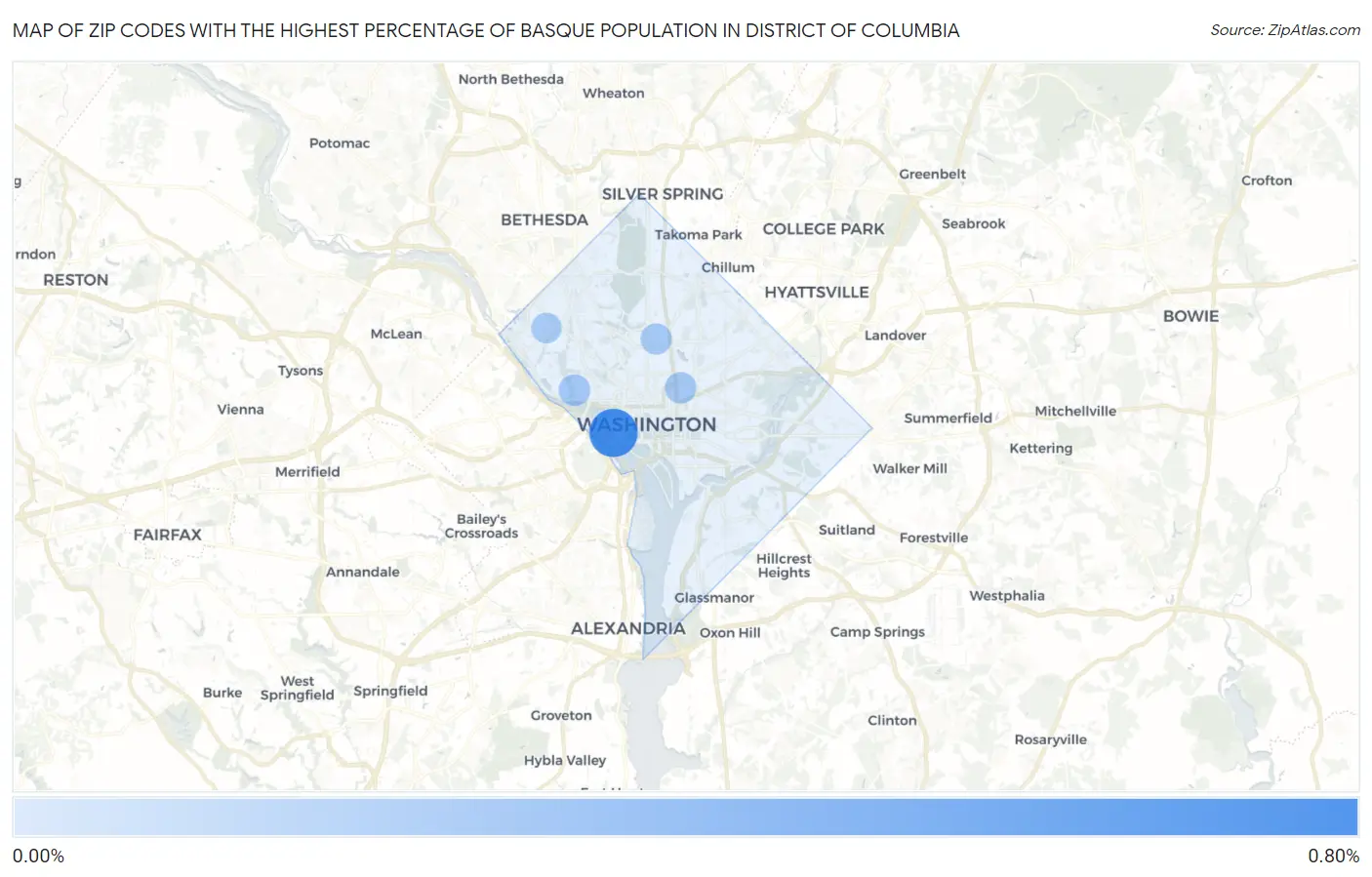 Zip Codes with the Highest Percentage of Basque Population in District Of Columbia Map