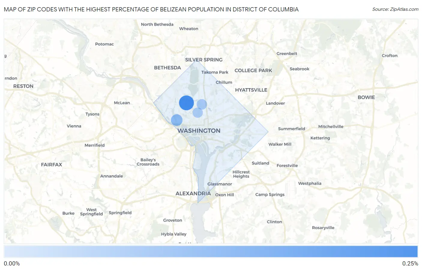 Zip Codes with the Highest Percentage of Belizean Population in District Of Columbia Map