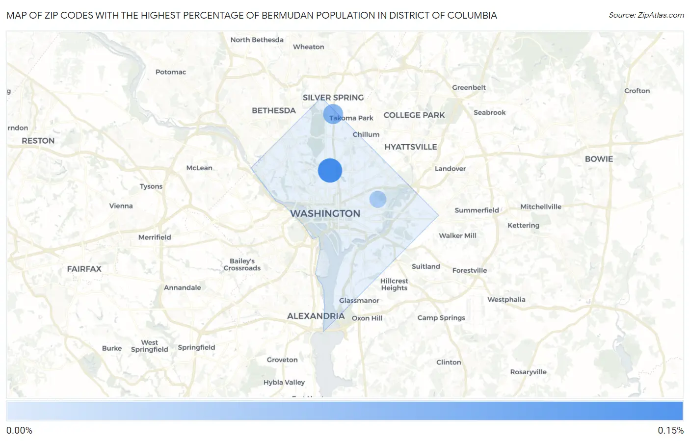 Zip Codes with the Highest Percentage of Bermudan Population in District Of Columbia Map