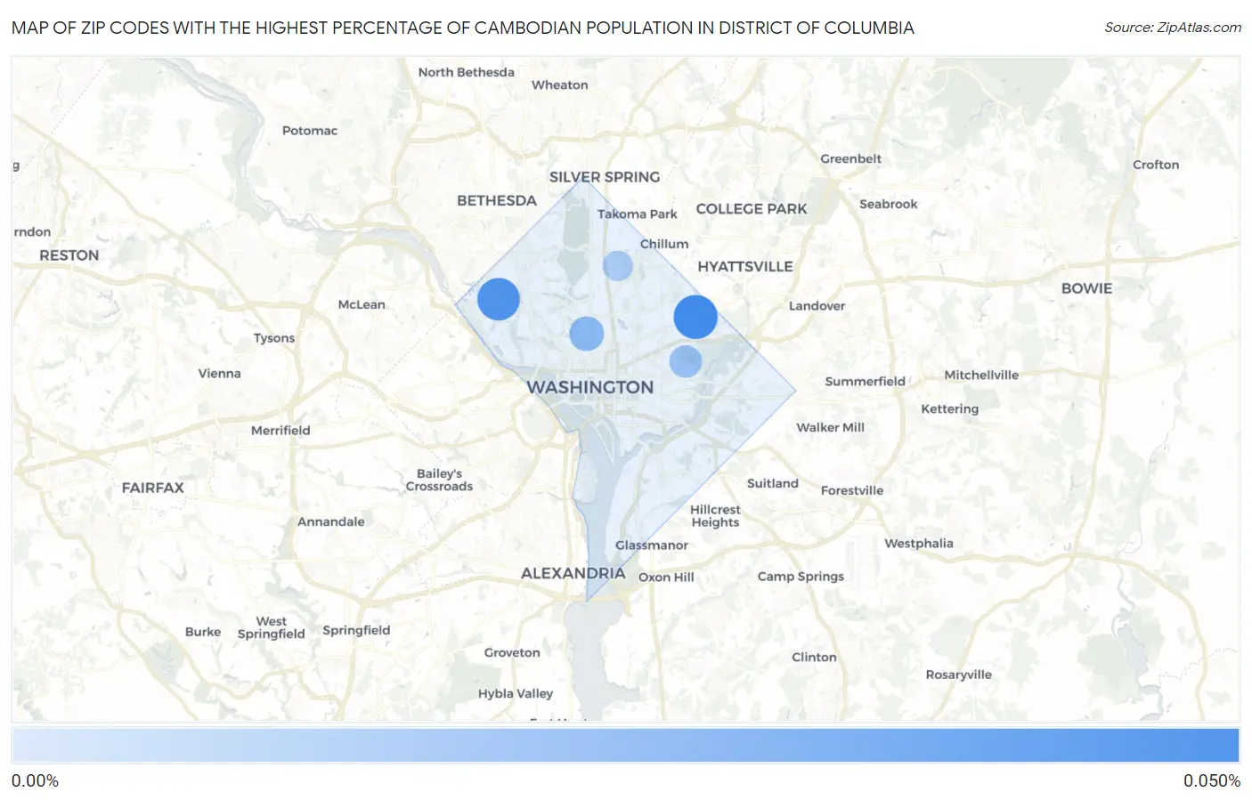 Zip Codes with the Highest Percentage of Cambodian Population in District Of Columbia Map