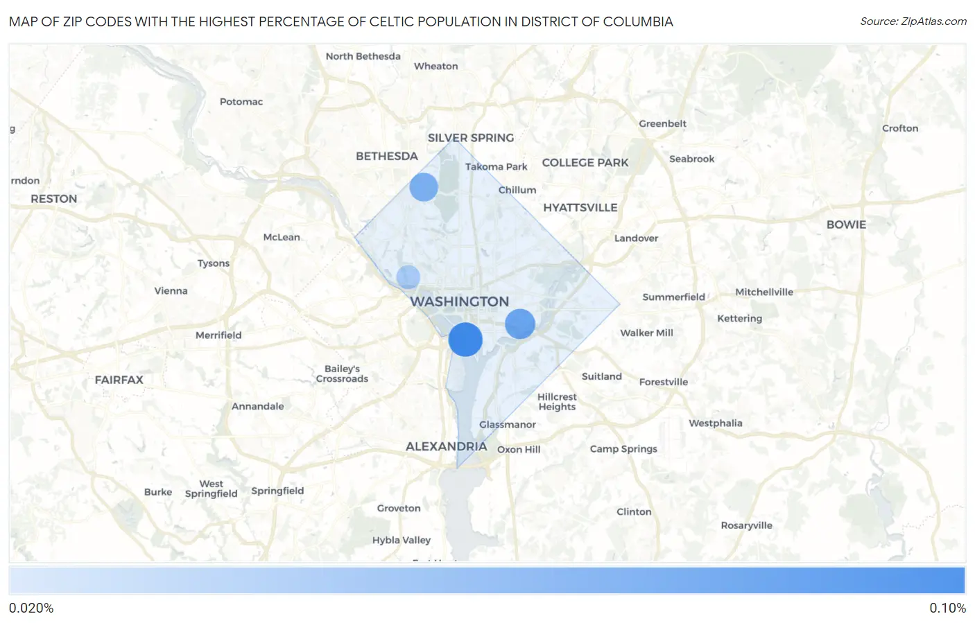 Zip Codes with the Highest Percentage of Celtic Population in District Of Columbia Map