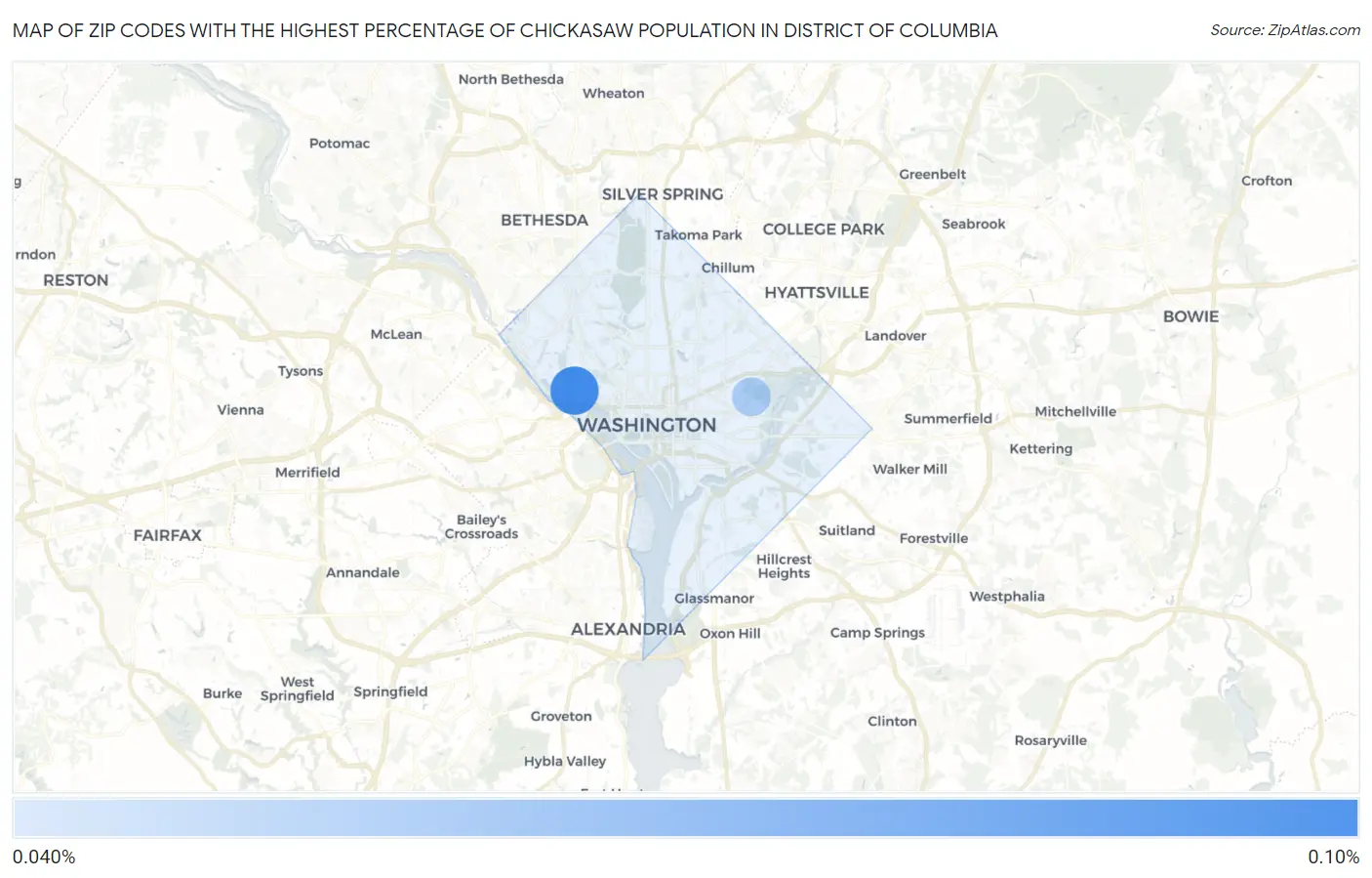 Zip Codes with the Highest Percentage of Chickasaw Population in District Of Columbia Map