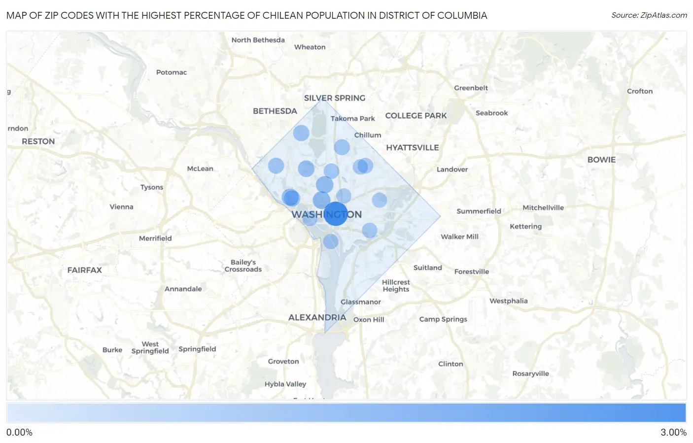 Zip Codes with the Highest Percentage of Chilean Population in District Of Columbia Map