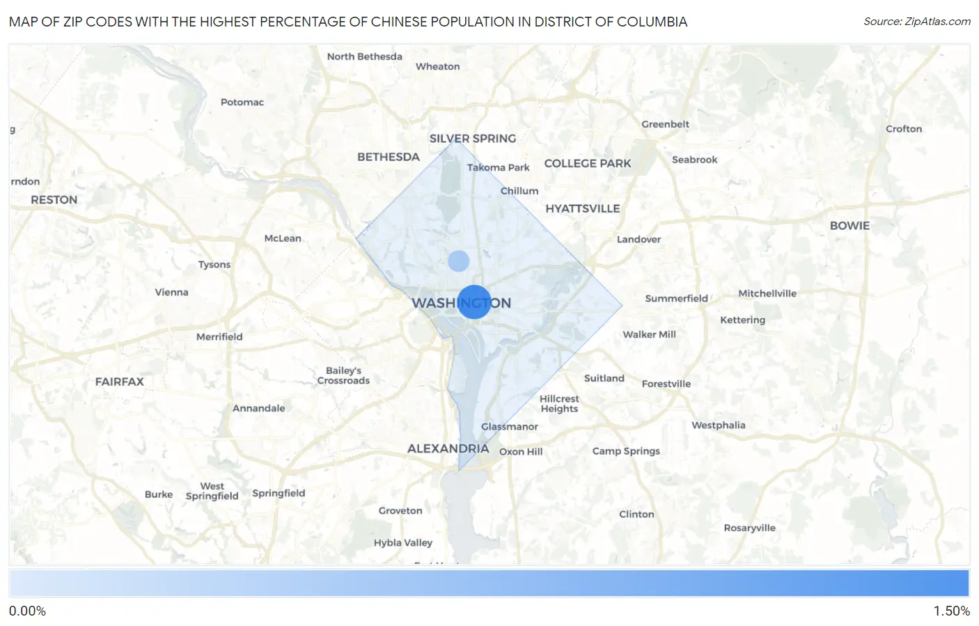 Zip Codes with the Highest Percentage of Chinese Population in District Of Columbia Map