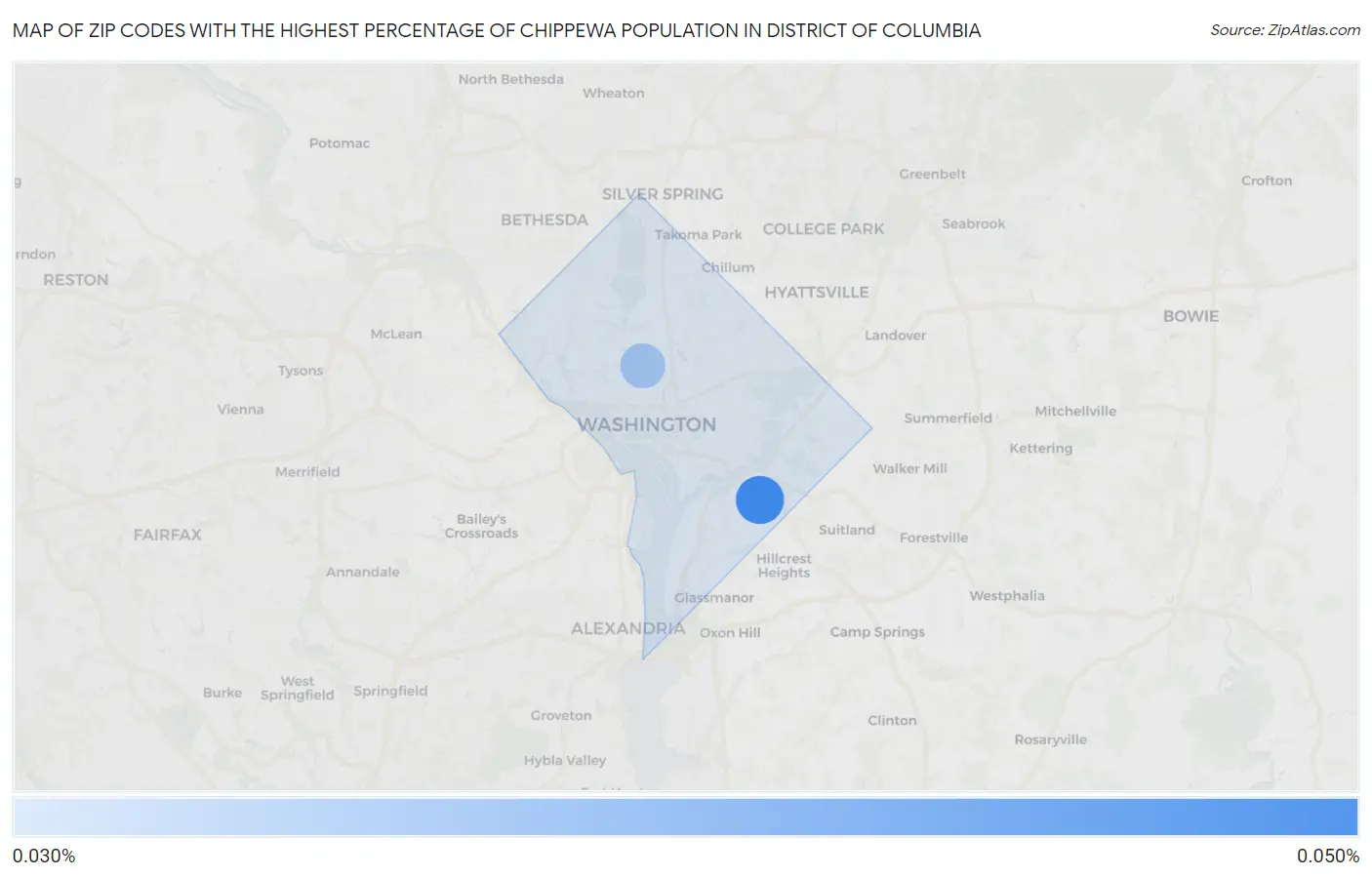 Zip Codes with the Highest Percentage of Chippewa Population in District Of Columbia Map