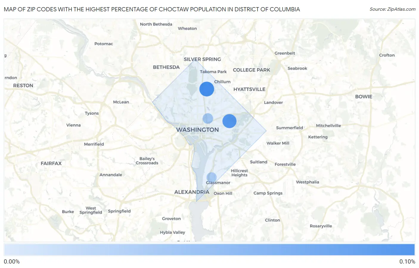 Zip Codes with the Highest Percentage of Choctaw Population in District Of Columbia Map