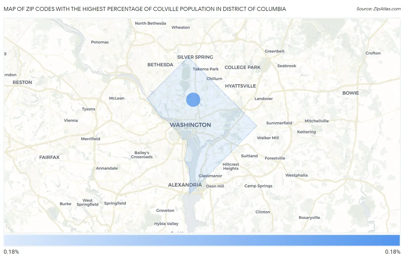 Zip Codes with the Highest Percentage of Colville Population in District Of Columbia Map