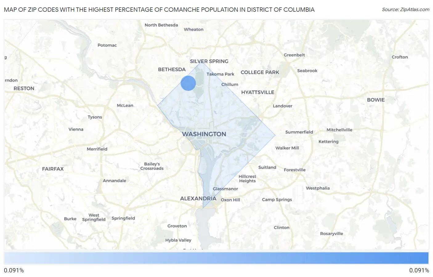 Zip Codes with the Highest Percentage of Comanche Population in District Of Columbia Map