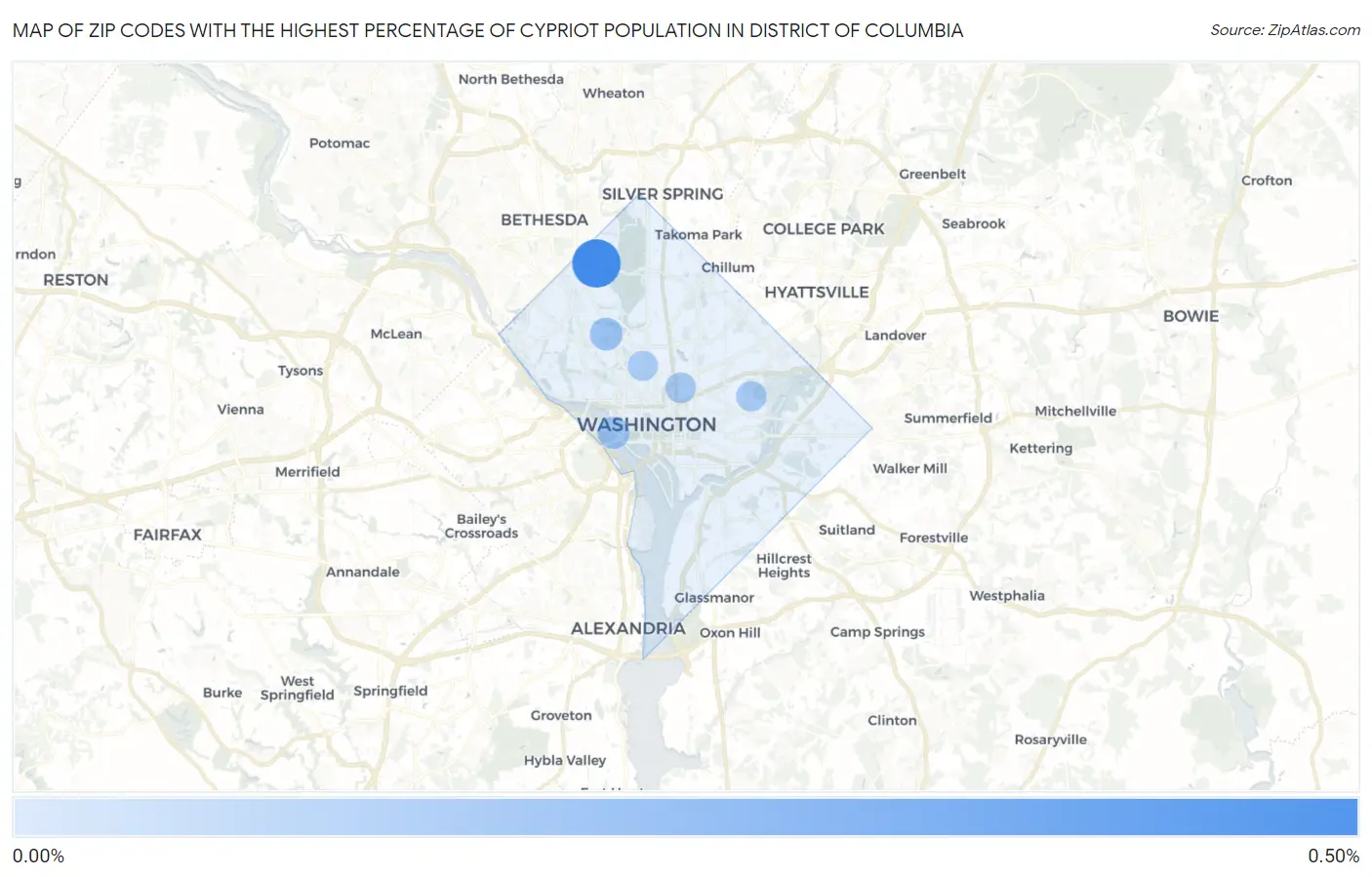 Zip Codes with the Highest Percentage of Cypriot Population in District Of Columbia Map
