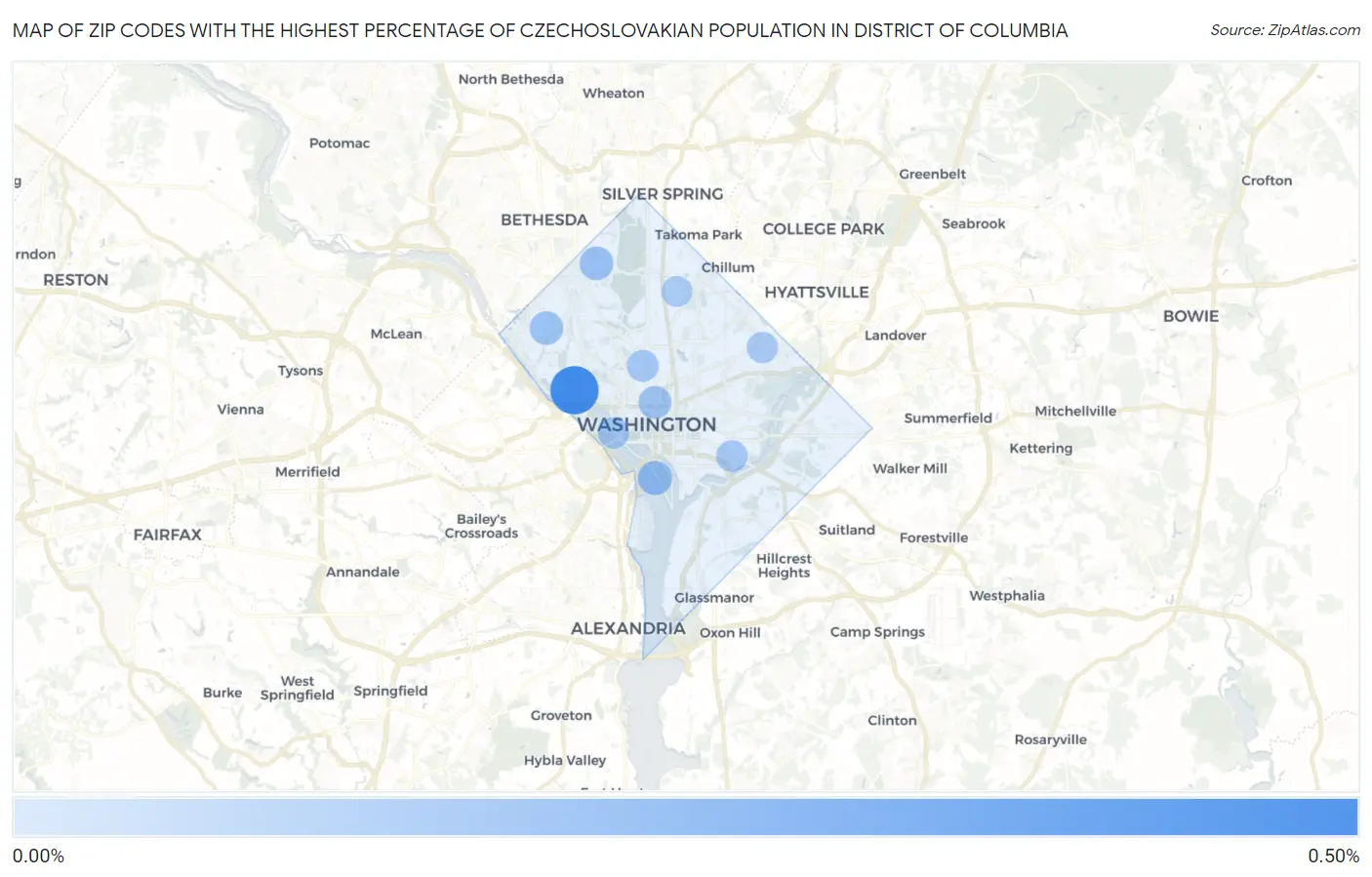 Zip Codes with the Highest Percentage of Czechoslovakian Population in District Of Columbia Map
