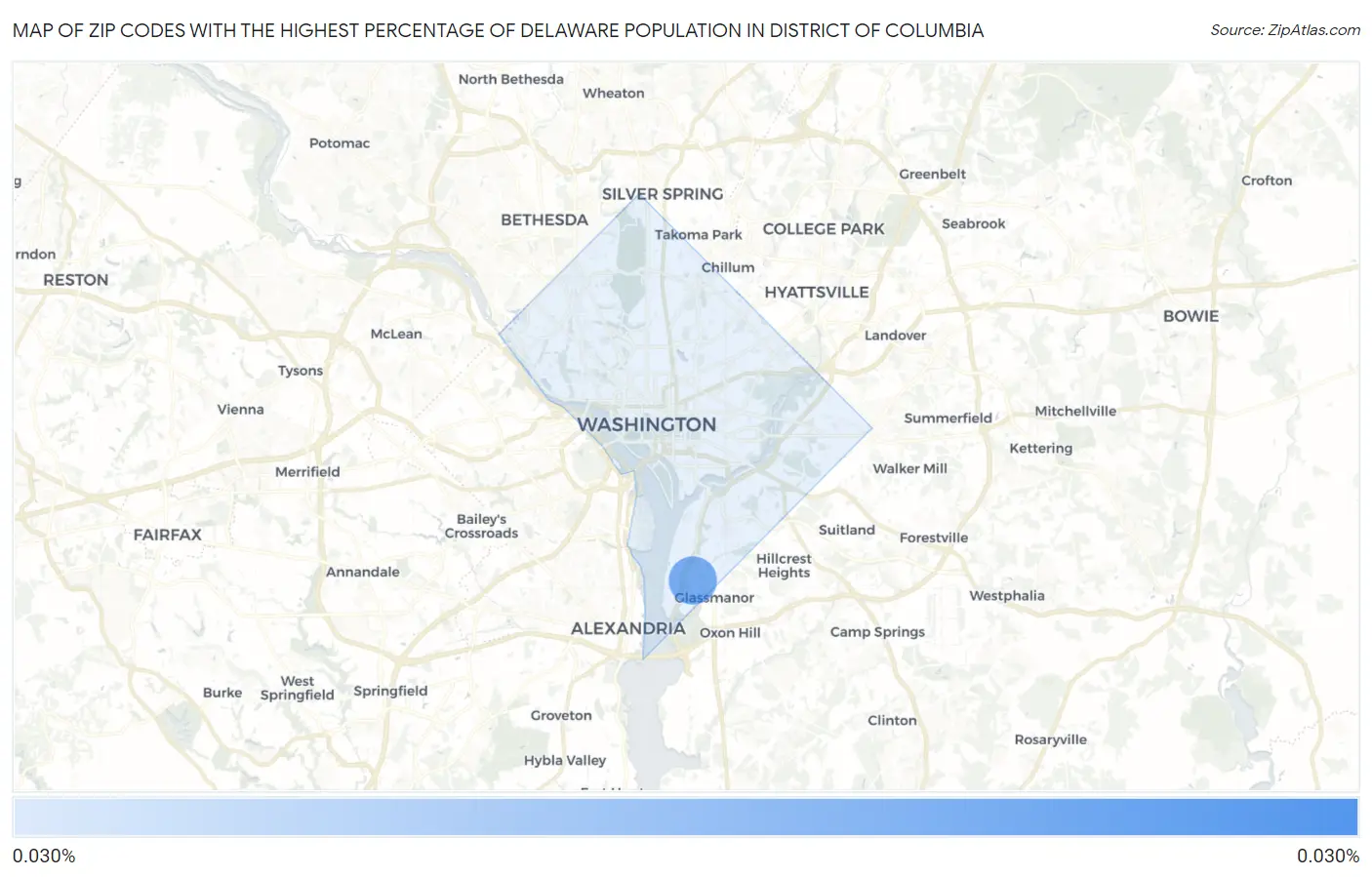 Zip Codes with the Highest Percentage of Delaware Population in District Of Columbia Map
