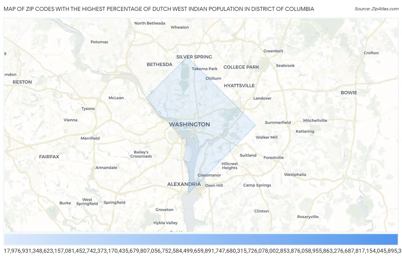 Zip Codes with the Highest Percentage of Dutch West Indian Population in District Of Columbia Map