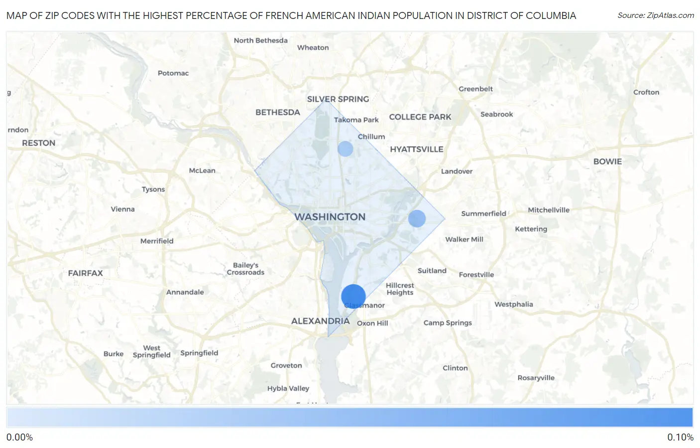 Zip Codes with the Highest Percentage of French American Indian Population in District Of Columbia Map