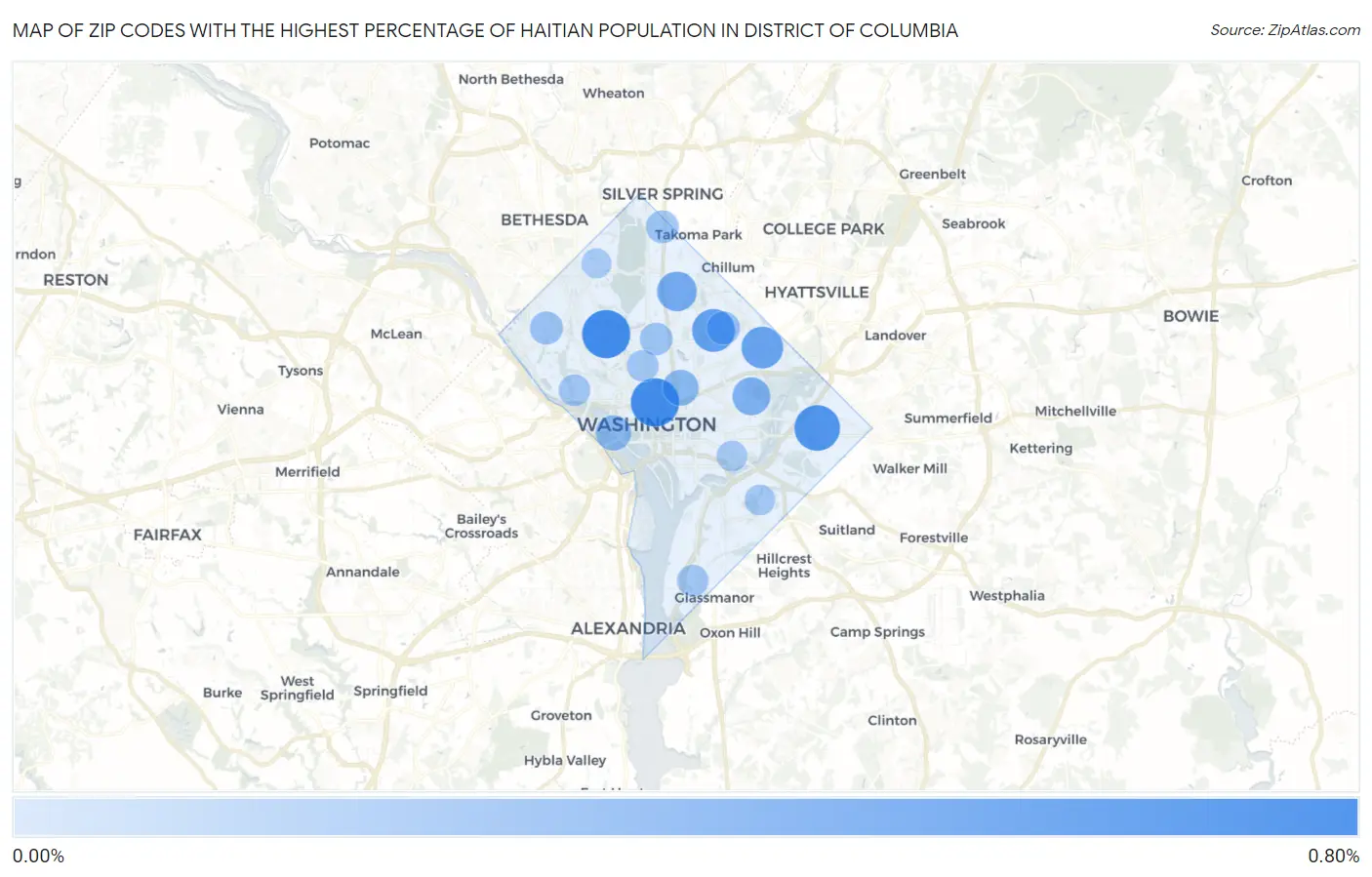 Zip Codes with the Highest Percentage of Haitian Population in District Of Columbia Map
