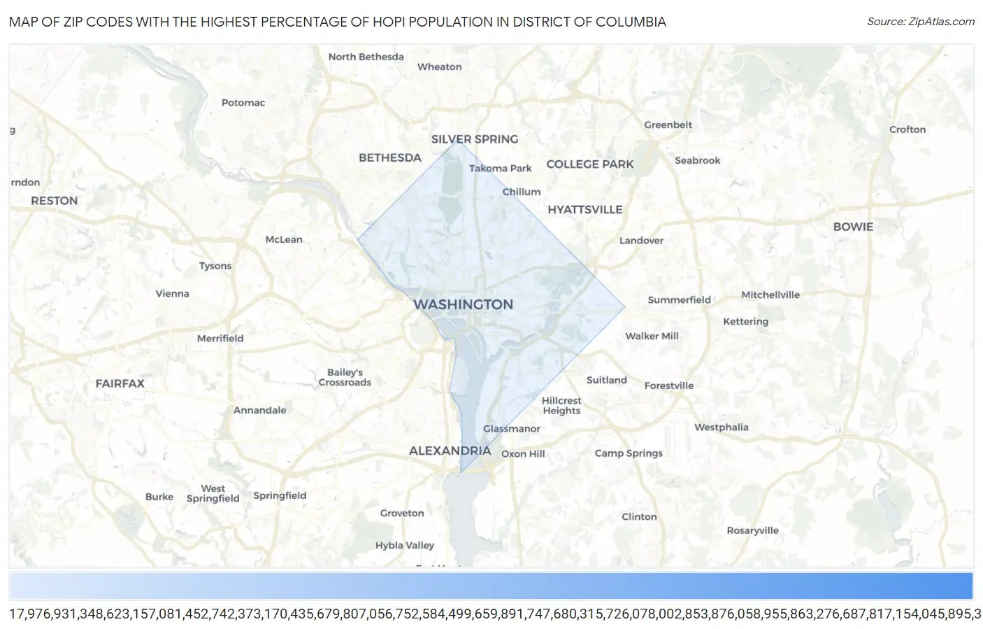 Zip Codes with the Highest Percentage of Hopi Population in District Of Columbia Map