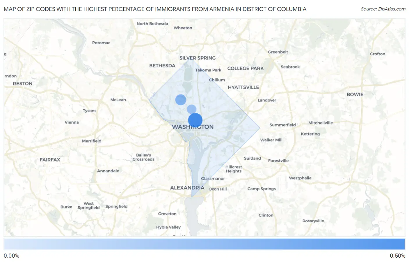Zip Codes with the Highest Percentage of Immigrants from Armenia in District Of Columbia Map