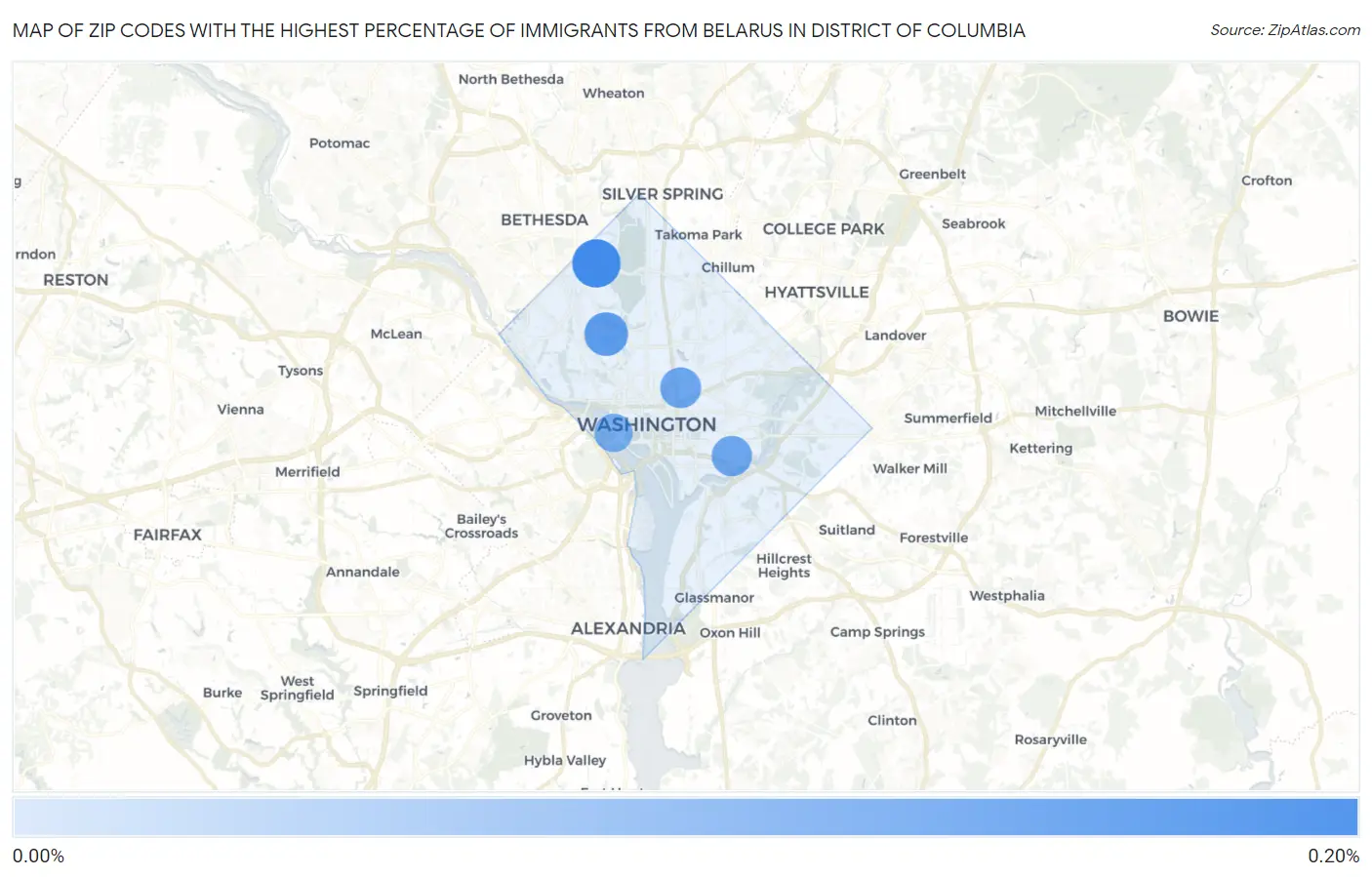 Zip Codes with the Highest Percentage of Immigrants from Belarus in District Of Columbia Map